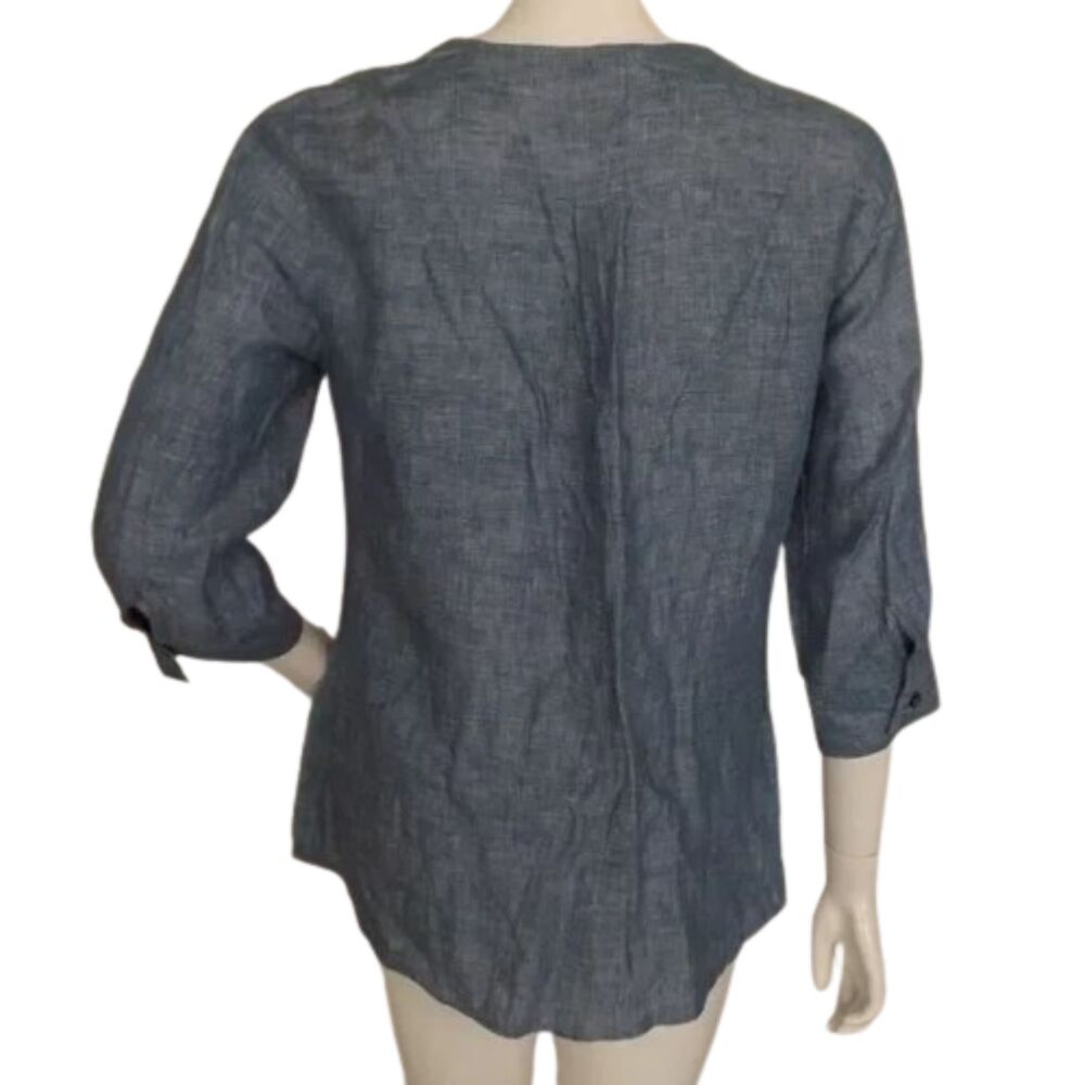 Orvis Top, M, Chambray Linen, Button Front/No Col… - image 5